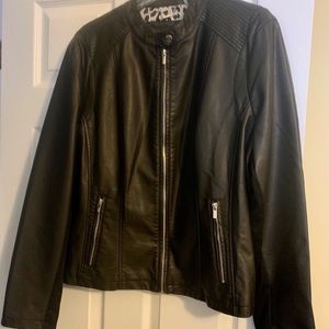 Black Leather Looking Jacket with Silver Zippers
